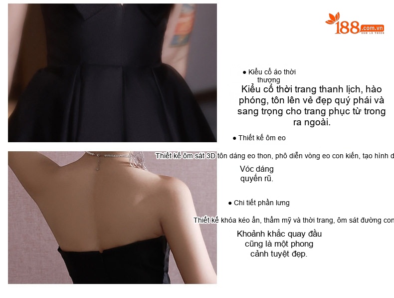 Váy Dạ Hội Nữ Dáng Dài Hở Vai Thắt Nơ Phong Cách Pháp Màu Đen chi tiết 11