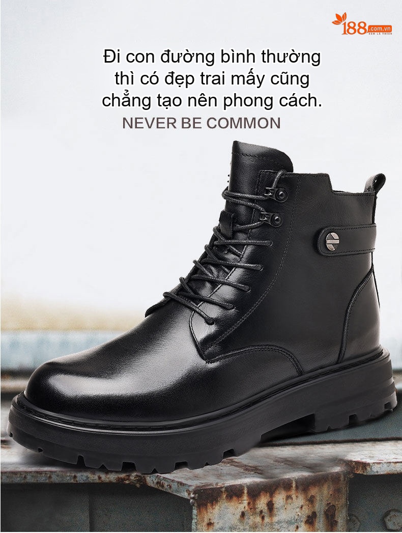 Boot Martin Nam Da Bò Lót Lông Cừu Chiều Cao Đế Khoảng 4cm Màu Đen chi tiết 1