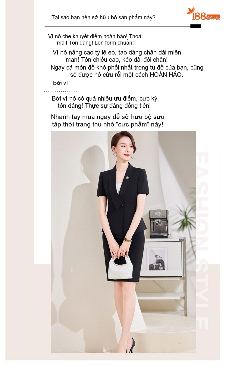 Bộ Vest Công Sở Nữ Tay Ngắn Dáng Lệch Màu Xám, Đen chi tiết 2