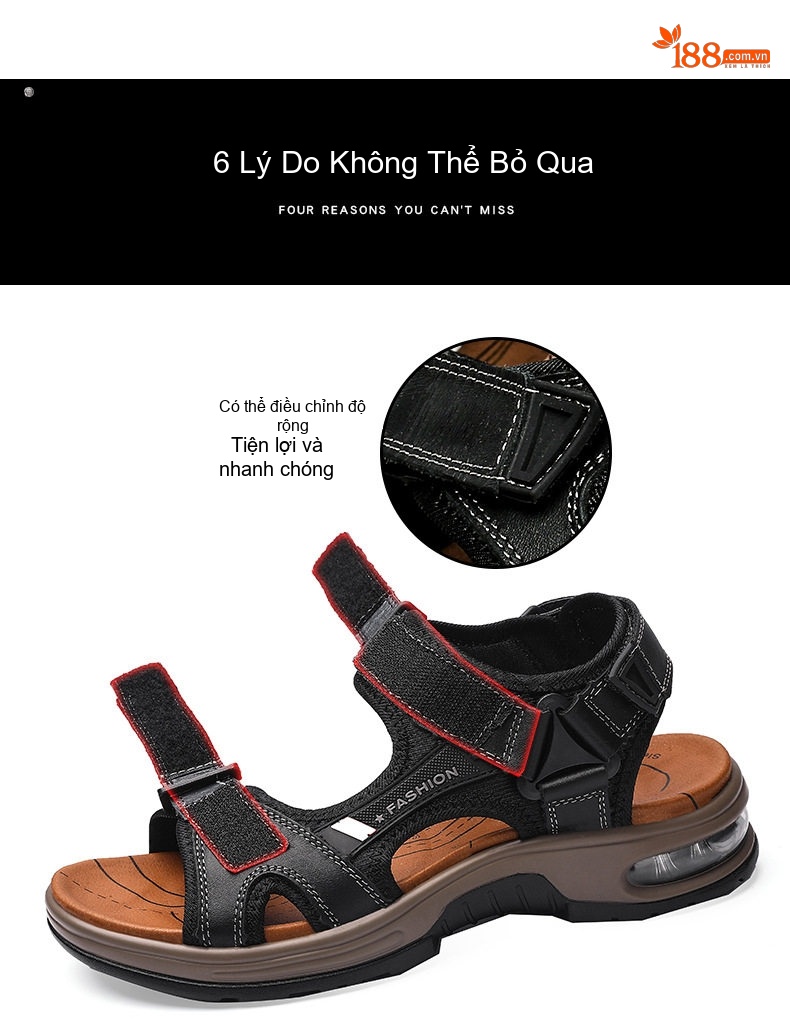 Dép Sandal Nam Da Thật Hở Ngón Thoáng Khí Chiều Cao Đế Khoảng 4cm Màu Nâu, Đen chi tiết 8
