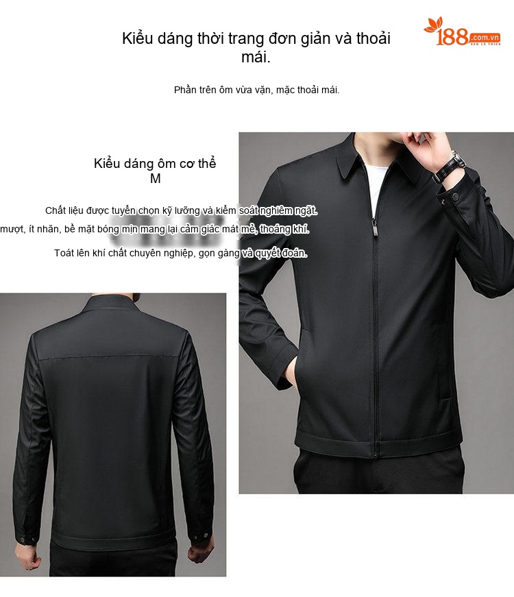 Áo Khoác Cổ Bẻ Nam Dáng Suông Màu Xanh Navy, Đen, Be chi tiết 4