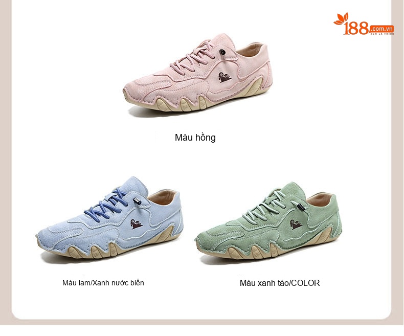 Giày Thể Thao Outdoor Nam/Nữ Lớn Tuổi Bề Mặt Nỉ Chiều Cao Đế Khoảng 3cm Màu Trắng, Xám, Xanh Lá, Xanh Dương chi tiết 5