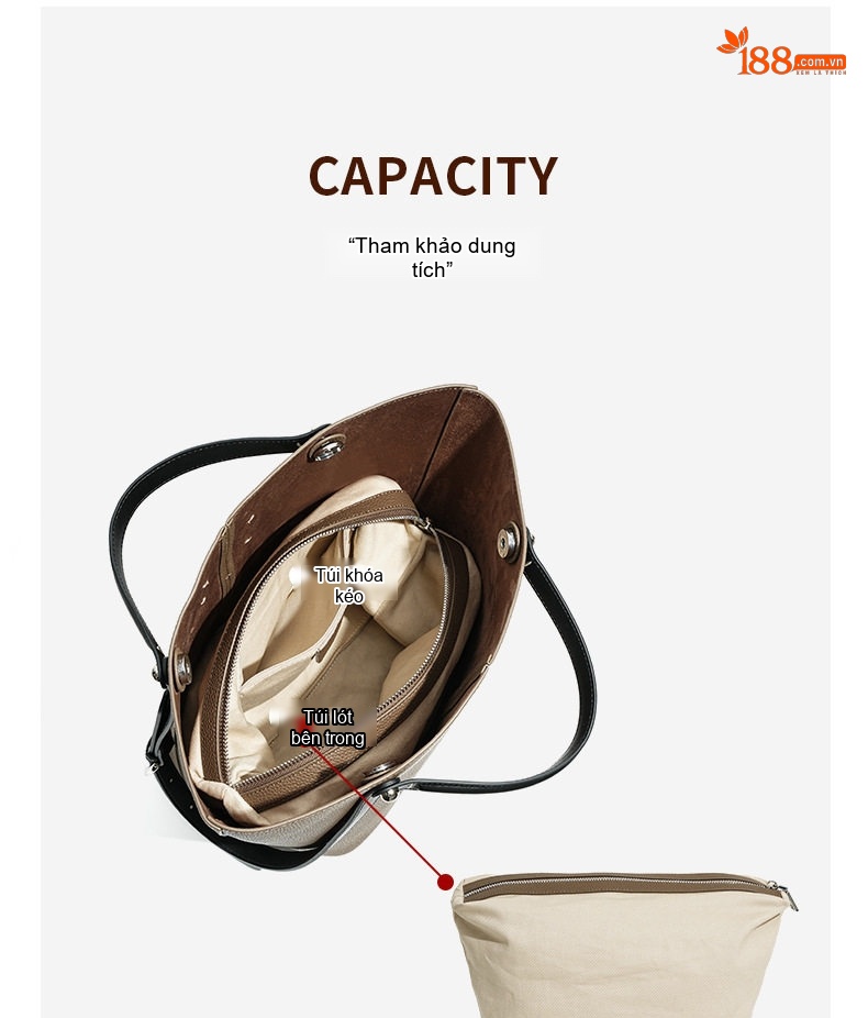 Túi Tote Da Bò Sức Chứa Lớn Đeo Vai Công Sở Phong Cách Tối Giản Màu Kem, Nâu chi tiết 8
