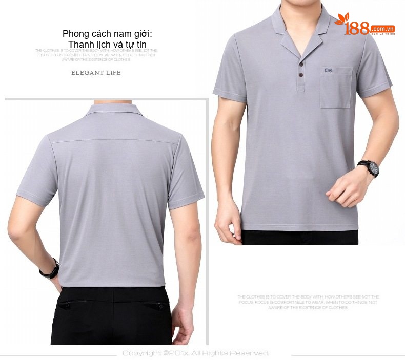 Áo Thun Cộc Tay Nam Lụa Tằm Tằm Không Cần Là Áo Trung Niên Cổ chữ Vest Màu Đen, Trắng, Xám chi tiết 8