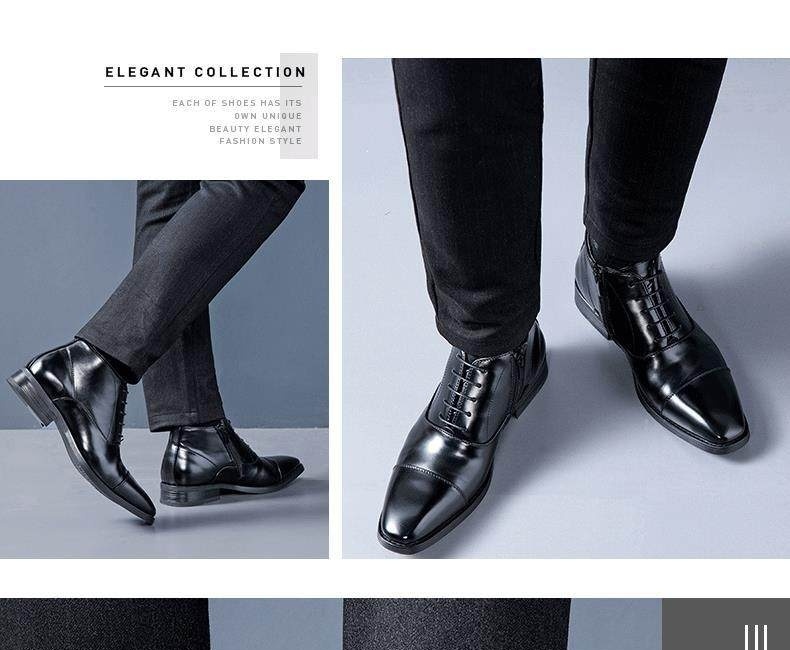Giày Boot Martin Nam Cổ Thấp Da Bóng Chiều Cao Đế Khoảng 3cm Màu Đen chi tiết 9