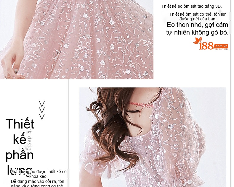 Váy Dự Tiệc Nữ Tay Lỡ Dáng Xòe Màu Hồng chi tiết 6