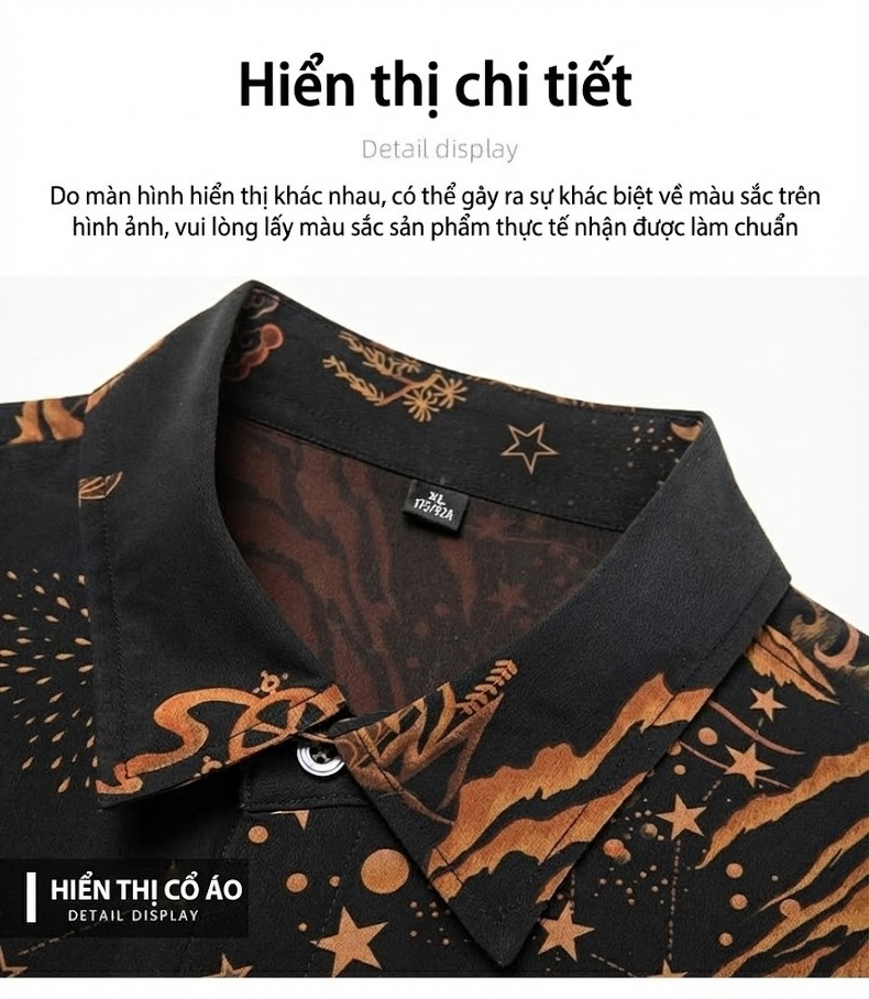 Áo Sơ Mi Nam Tay Ngắn Lụa Tơ Tằm Hương Vân Sa In Họa Tiết Thời Trang Công Sở Màu Đen, Nâu chi tiết 13