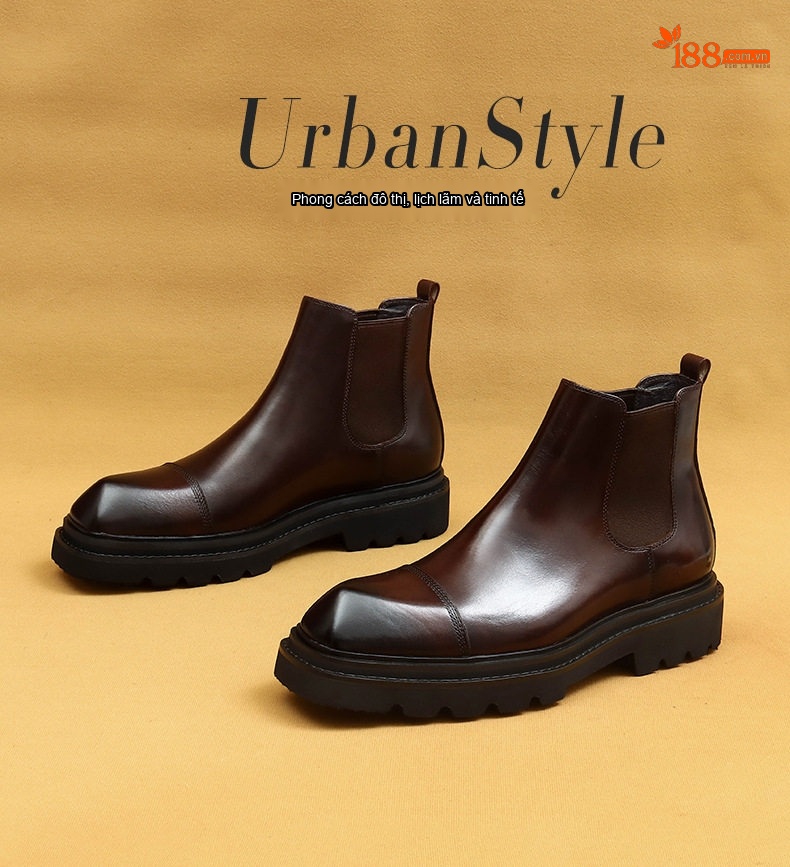 Giày Chelsea Boot Nam Da Bò Cổ Lửng Chiều Cao Đế Khoảng 4cm Màu Đen, Nâu chi tiết 1