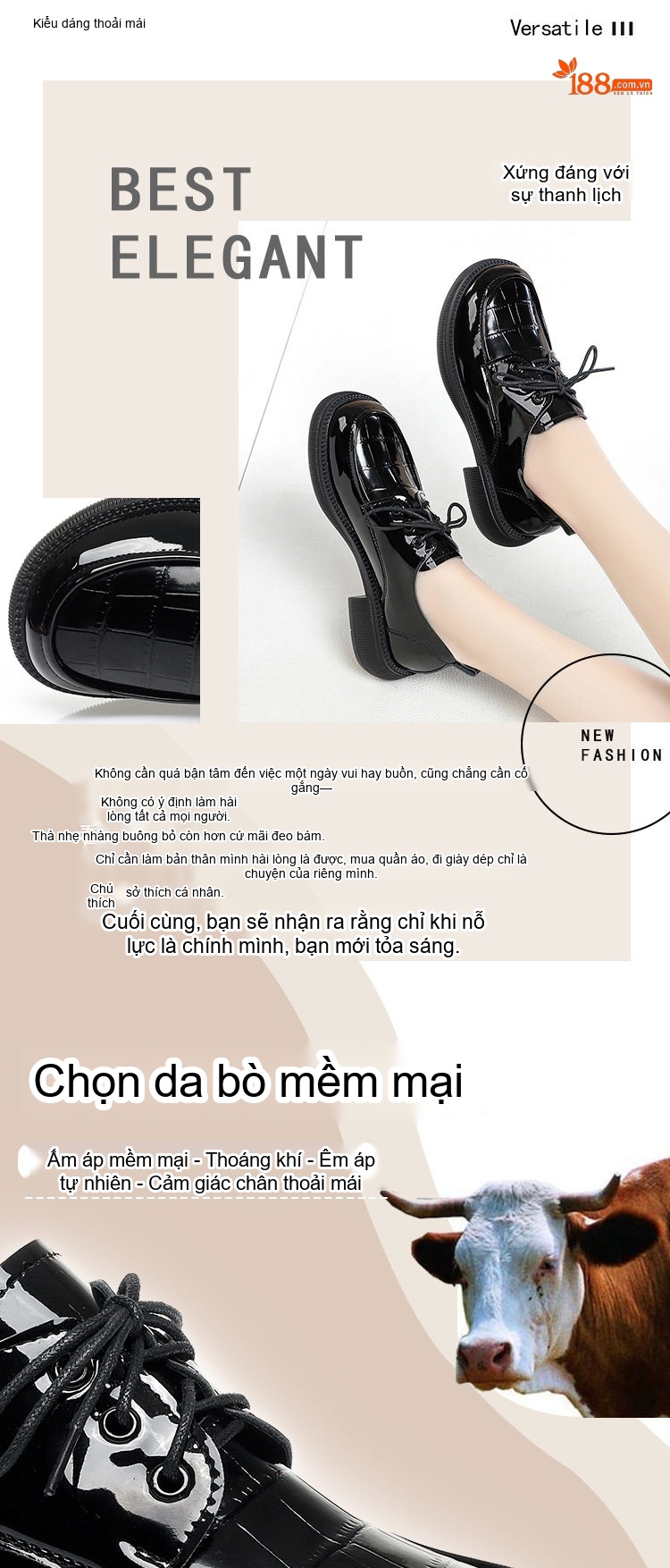 Giày Oxford Nữ Da Bóng Buộc Dây Phong Cách Anh Quốc Chiều Cao Đế Khoảng 4cm Màu Đen chi tiết 3