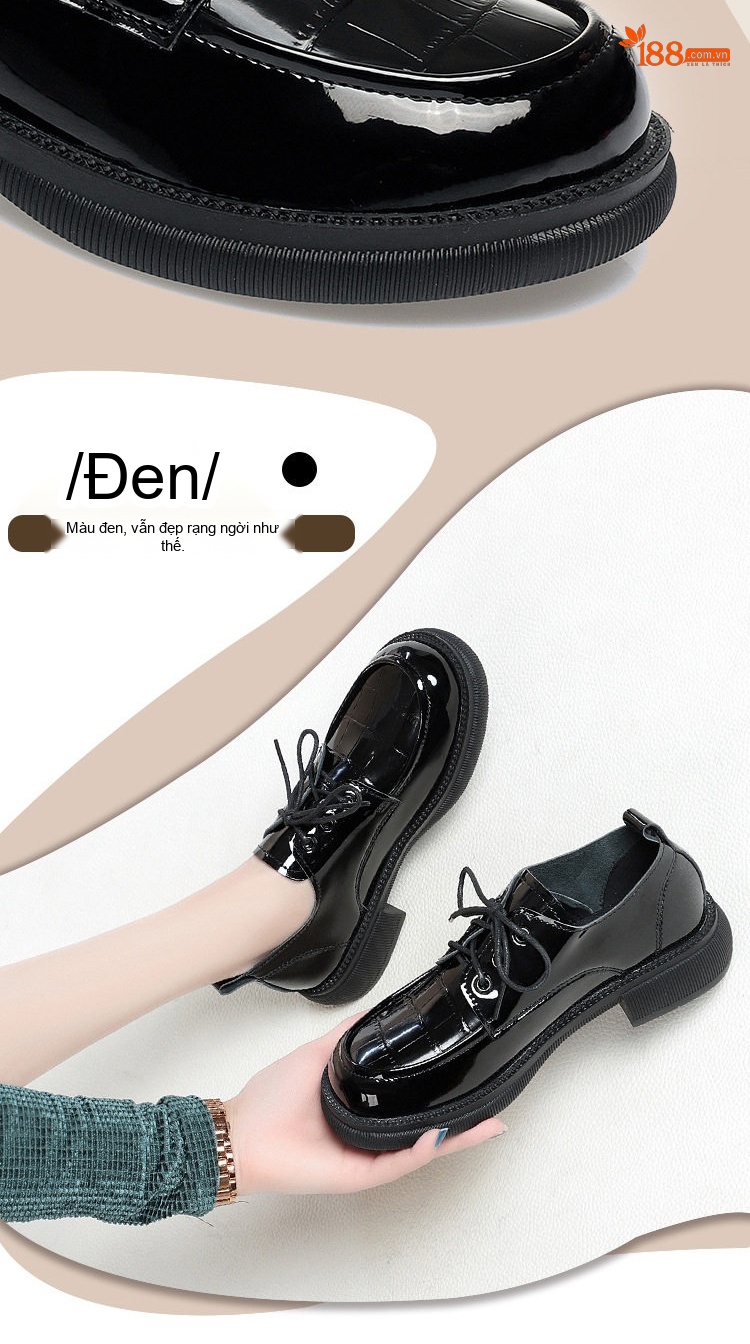 Giày Oxford Nữ Da Bóng Buộc Dây Phong Cách Anh Quốc Chiều Cao Đế Khoảng 4cm Màu Đen chi tiết 4
