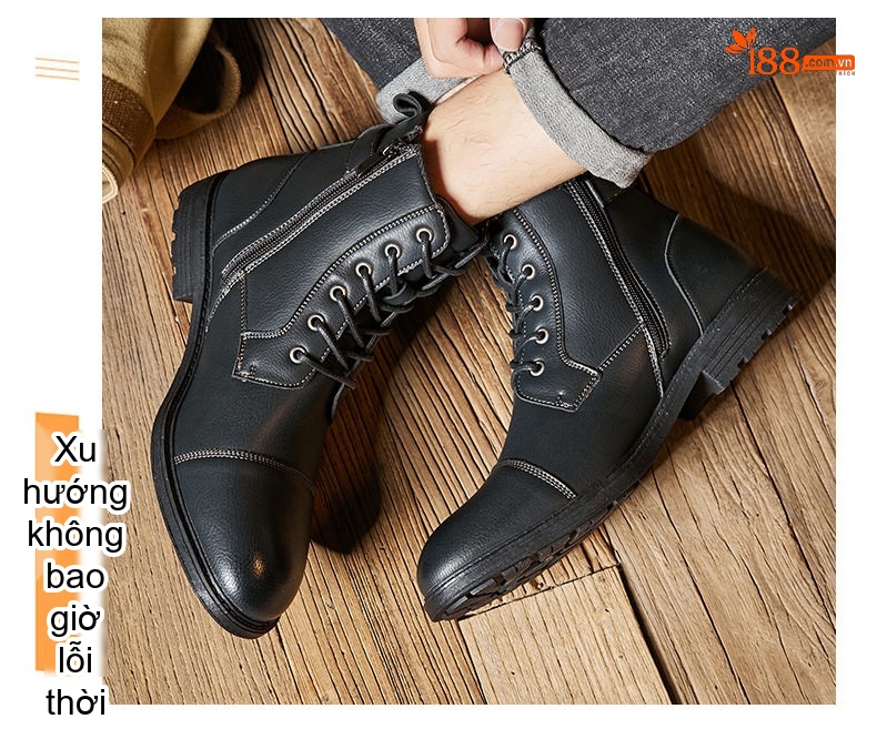 Giày Boot Công Sở Nam Cổ Cao Da Bóng Buộc Dây Khóa Bên Chiều Cao Đế Khoảng 3cm Màu Đen, Xám, Xanh Navy, Kem chi tiết 8