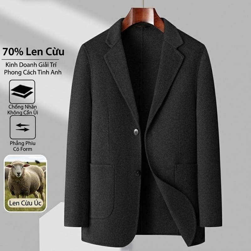 Áo Vest Nam Len Cừu Hai Mặt Phong Cách Doanh Nhân Màu Xám, Nâu, Đen