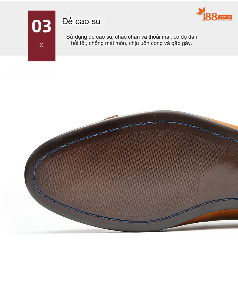 Giày Lười Nam Da Bò Brogue Tua Rua Chiều Cao Đế Khoảng 3cm Màu Đen, Nâu chi tiết 8