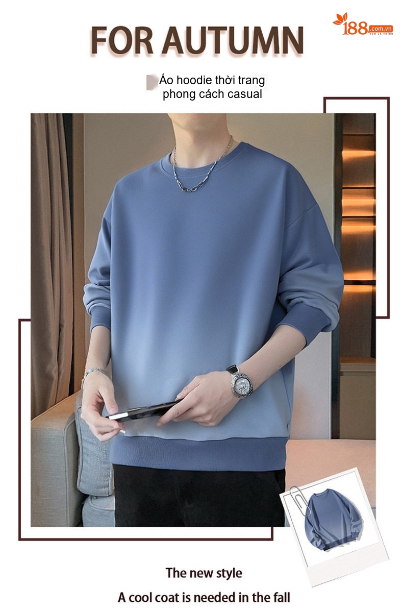 Áo Thun Dài Tay Nam Cổ Tròn Form Rộng Phong Cách Retro Màu Xanh Dương Ombre, Trắng Ombre, Xanh Lá Ombre, Hồng Ombre... chi tiết 1