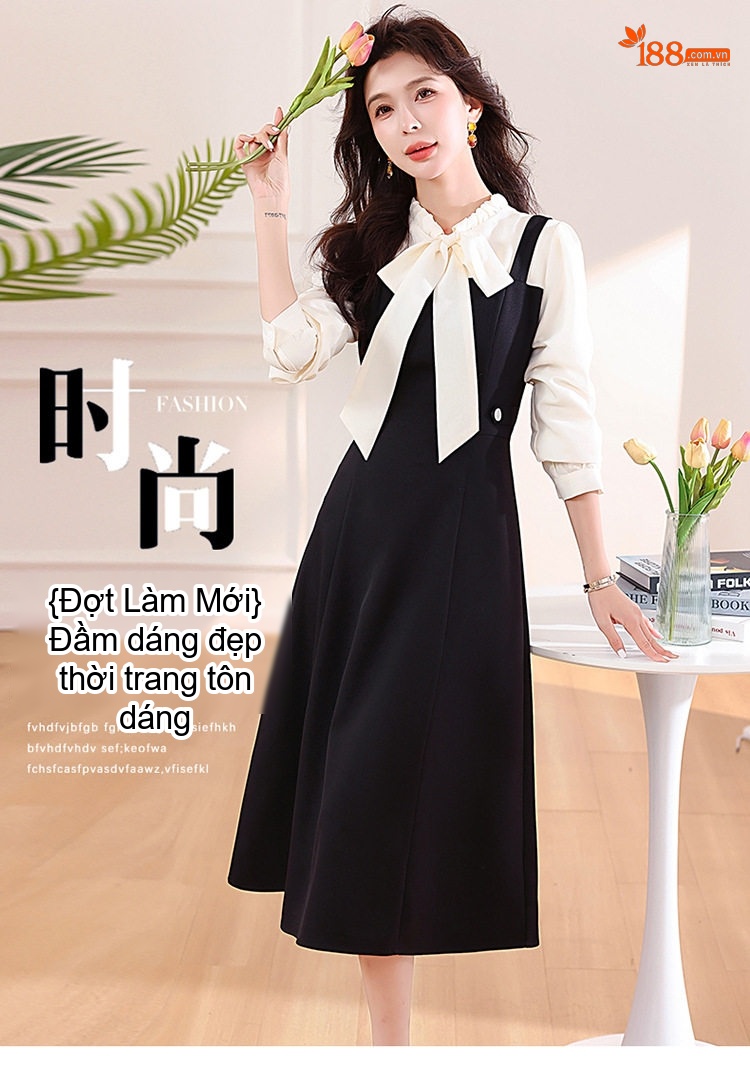 Váy Yếm Nữ dáng chữ A Giả Hai Lớp Phong Cách Hàn Quốc Màu Be, Đen chi tiết 1