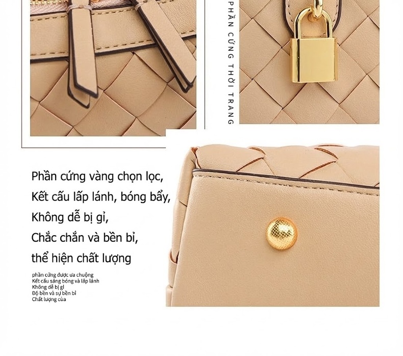 Túi Đeo Vai Nữ Thủ Công Đan Lát Sức Chứa Lớn Màu Be chi tiết 10