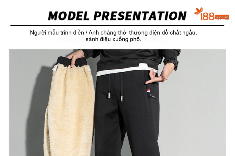 Quần dài nam lông cừu non dày dặn ống bo thể thao chi tiết 13