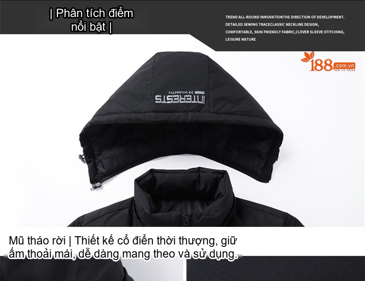 Áo Khoác Phao Nam Dáng Dài Có Mũ Trùm Đầu Cotton Dày Dặn Màu Đen, Xanh Dương, Xanh... chi tiết 9