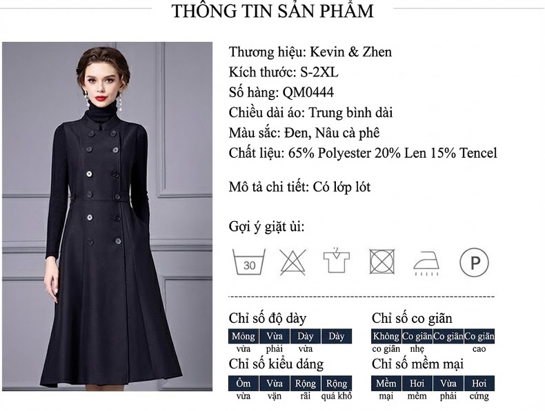 Váy liền thân Nữ Không Tay dáng chữ A Hai Hàng Nút Phong Cách Công Sở Thanh Lịch Màu Đen chi tiết 18
