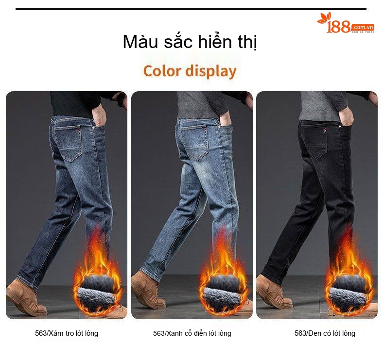 Quần Jean Nam Ống Đứng Co Giãn Lót Lông Cừu Dày Dặn Màu Xanh Dương Đậm chi tiết 13