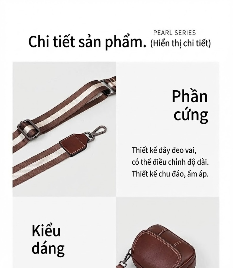 Túi Đeo Chéo Nữ Da Thật Dáng Tròn Nhỏ Gọn Phong Cách Hàn Quốc Màu Nâu chi tiết 10