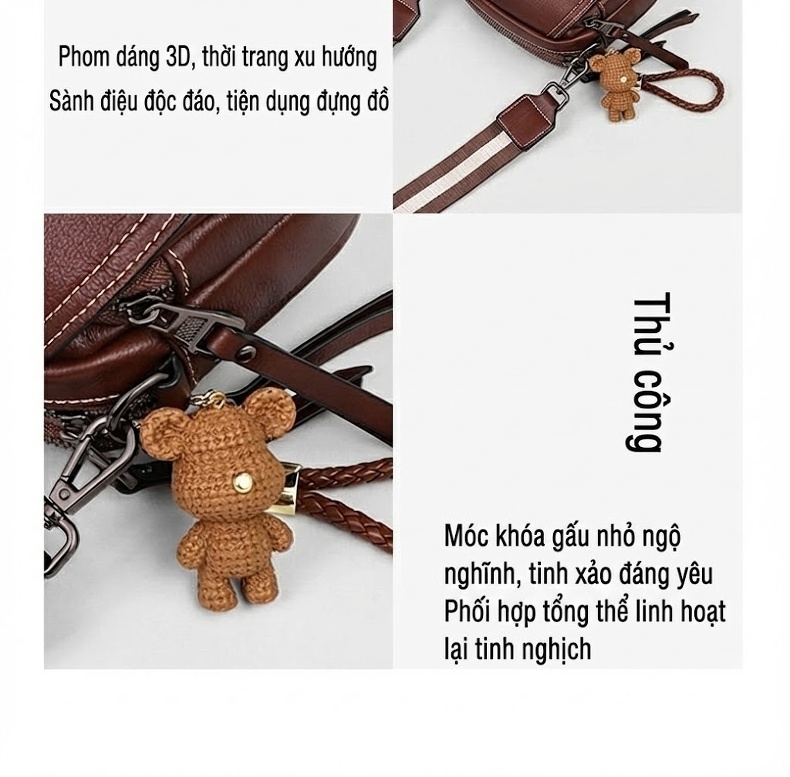 Túi Đeo Chéo Nữ Da Thật Dáng Tròn Nhỏ Gọn Phong Cách Hàn Quốc Màu Nâu chi tiết 11
