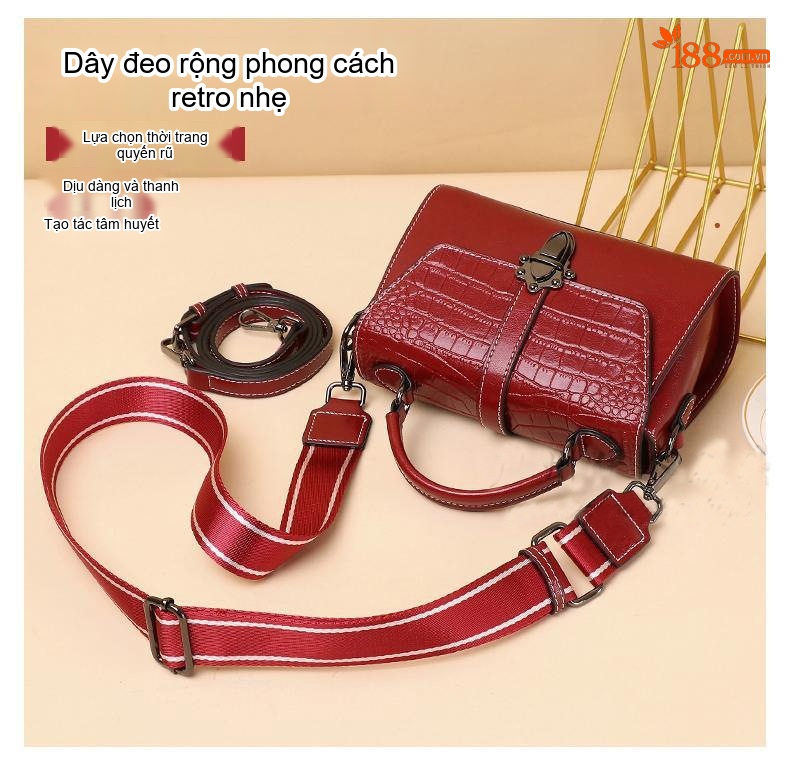 Túi Đeo Vai Nữ Da Thật Thiết Kế Nắp Gập Đeo Chéo Phong Cách Hàn Quốc Màu Đỏ, Đen, Nâu chi tiết 6