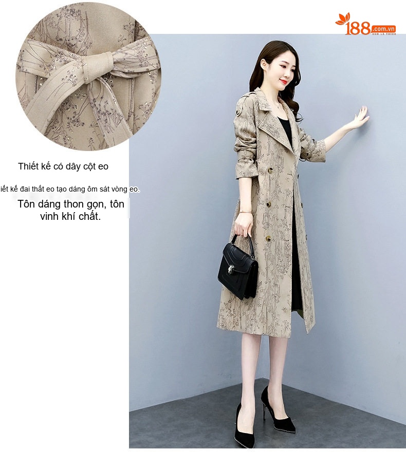 Áo Khoác Trench Coat Nữ Dáng Dài Chất Liệu Lông Hươu Màu Be chi tiết 6