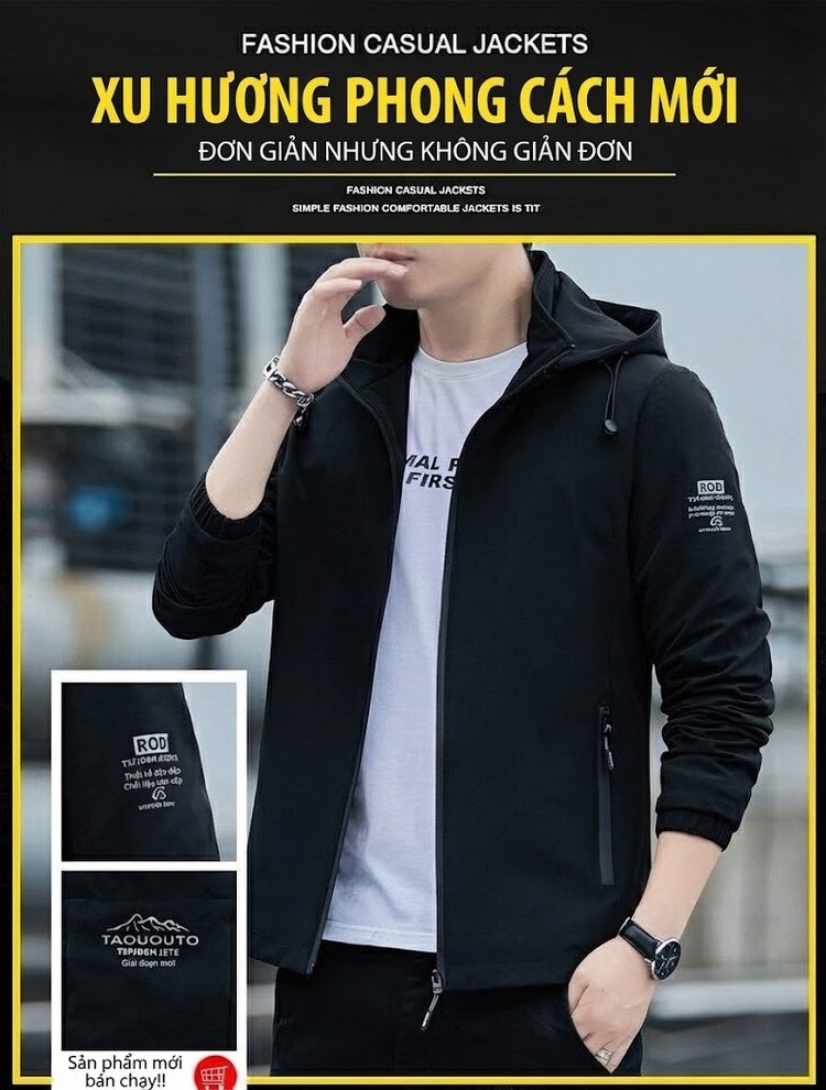 Áo Khoác Nam Dáng Rộng Có Mũ Trùm Đầu Tháo Rời Phong Cách Casual Màu Đen, Xám, Xanh... chi tiết 1