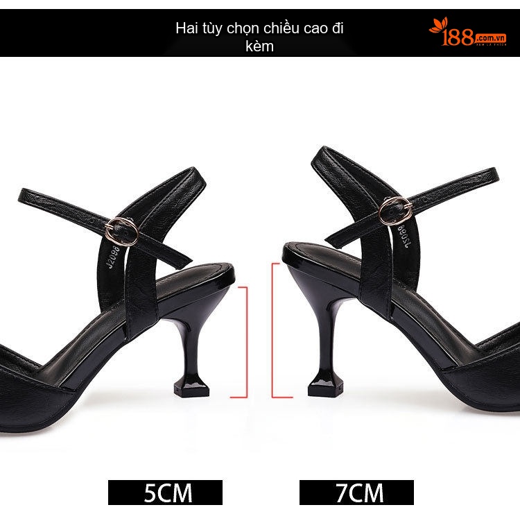 Giày Sandal Cao Gót Nữ Da Bóng Quai Hậu Gót Cao 7cm - 8cm Màu Đen, Kem chi tiết 4