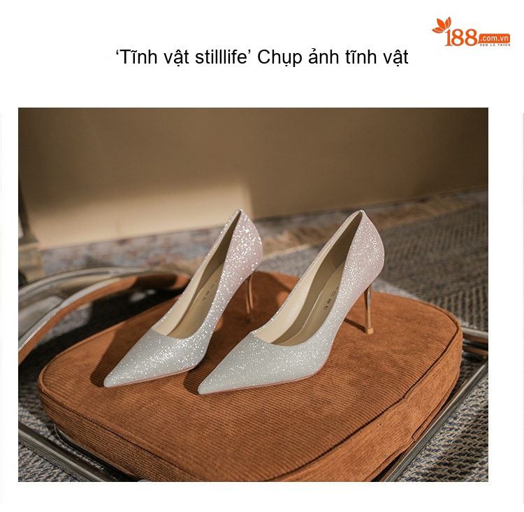 Giày Cao Gót Nữ Mũi Nhọn Gradient Bề Mặt Lấp Lánh Chiều Cao Đế 6cm Màu Bạc chi tiết 21