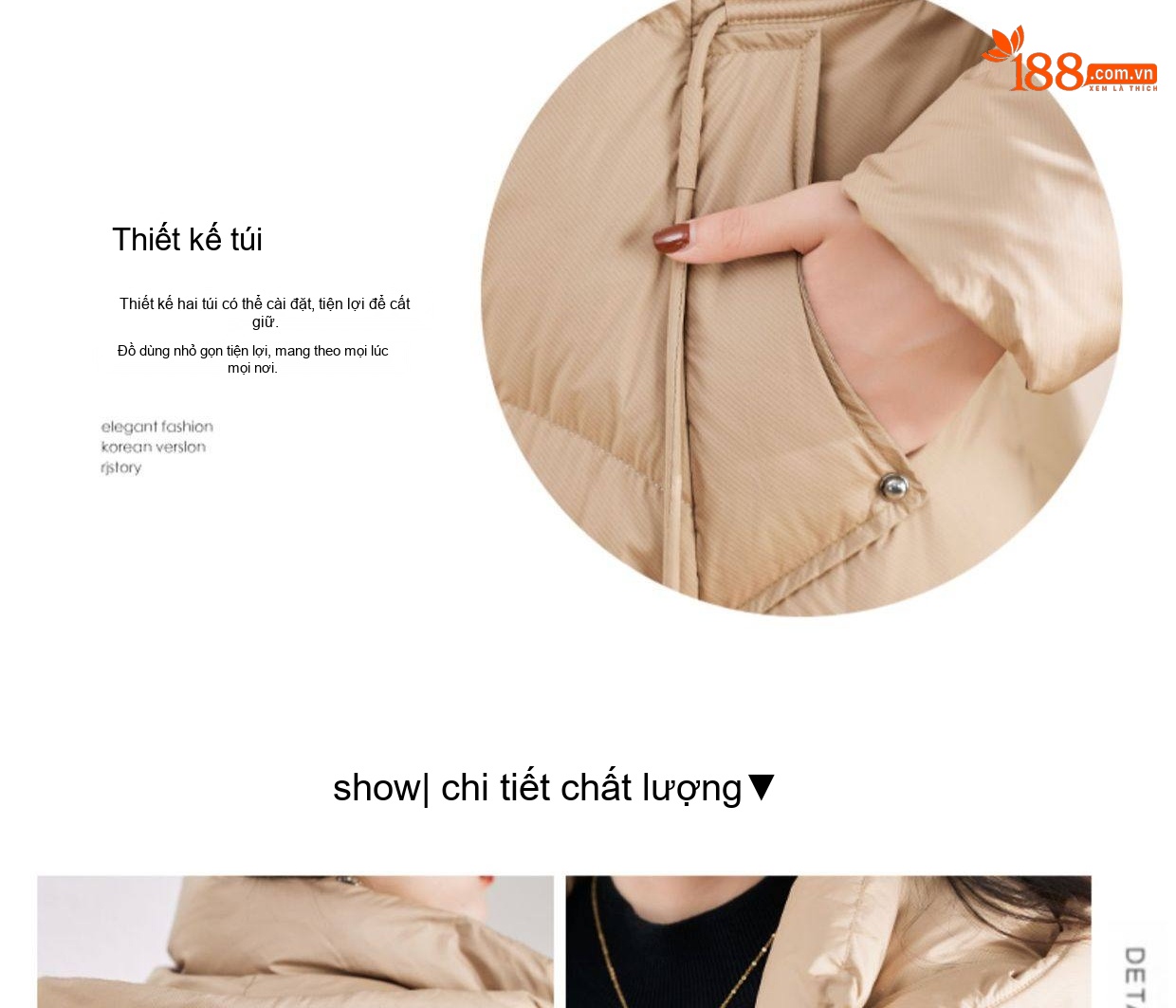 Áo Phao Nữ Dáng Dài Trùm Gối Có Mũ Lông Vũ Trắng Dày Dặn Ôm Dáng Màu Đen, Be chi tiết 3