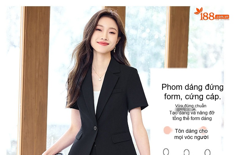 Bộ Vest Công Sở Nữ Tay Ngắn Quần/Chân Váy Màu Xám, Đen chi tiết 15