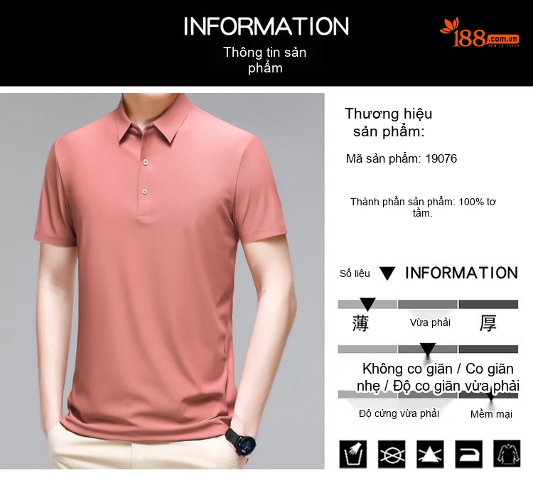 Áo Polo Nam Lụa Tằm Cao Cấp Form Rộng Chống Nhăn Màu Đỏ Cam, Trắng, Xanh Da Trời, Xanh... chi tiết 7