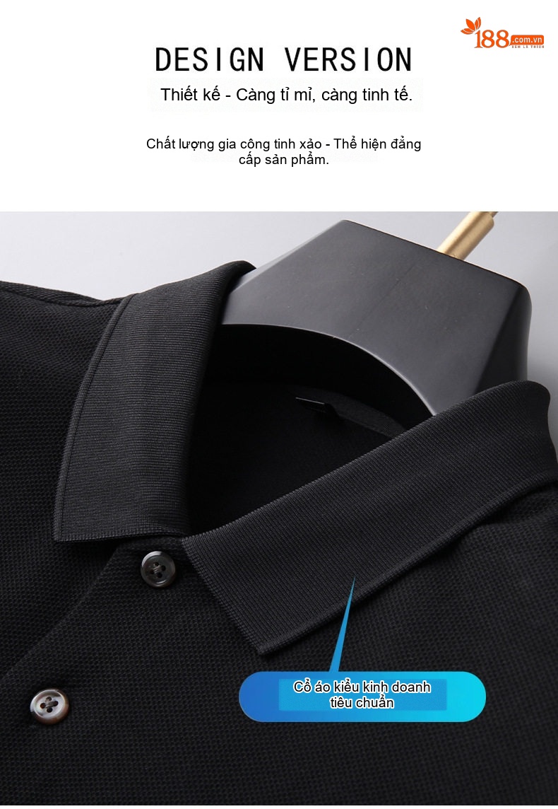 Áo Polo Nam Cotton Tay Ngắn Cổ Bẻ Form Rộng Màu Đen, Xám, Nâu, Xanh Navy chi tiết 9