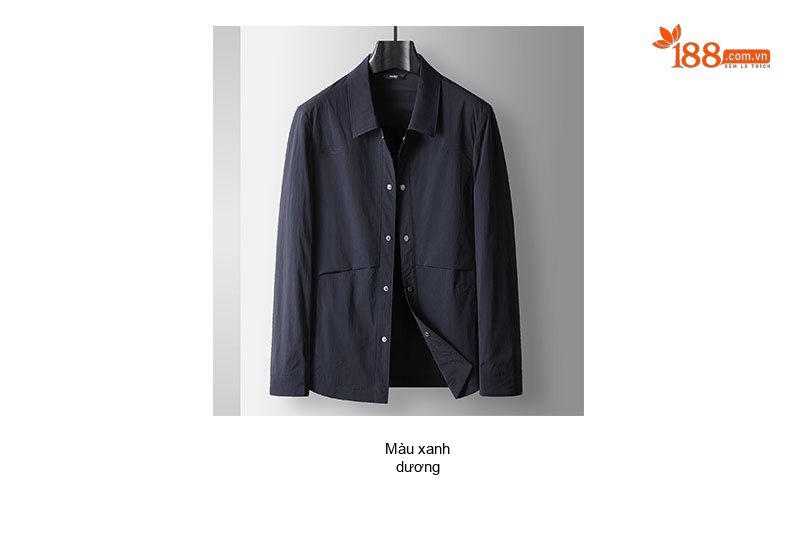 Áo Khoác Nam Cổ Bẻ Dáng Áo Sơ Mi Mỏng Nhẹ Màu Xanh Navy, Xám, Ghi chi tiết 5