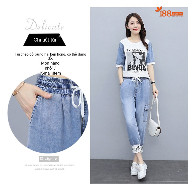 Bộ Quần Áo Mùa Hè Nữ Áo Thun Tay Lỡ Quần Lửng Ice Silk Phong Cách Casual Trẻ Trung chi tiết 5