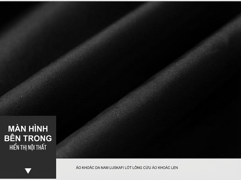 Áo Khoác Da Cừu Thật Nam Trung Niên Lót Lông Vũ Cổ Trụ Màu Đen chi tiết 16