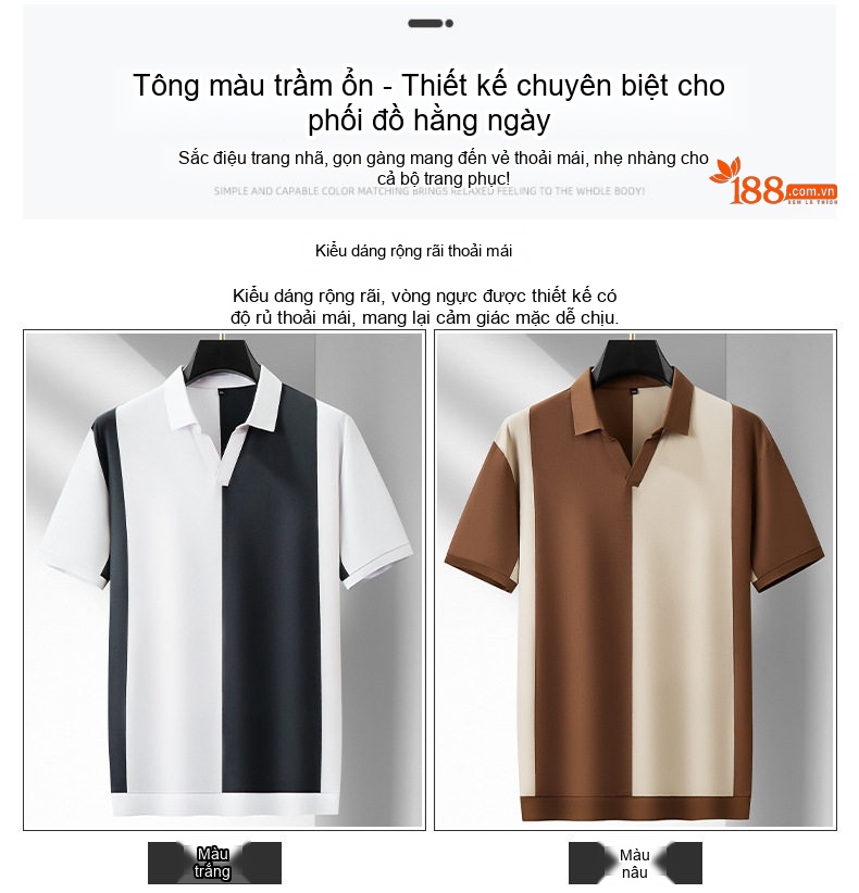 Áo Thun Cổ Bẻ Tay Ngắn Nam Dáng Rộng Màu Đen, Kem, Trắng, Nâu chi tiết 9
