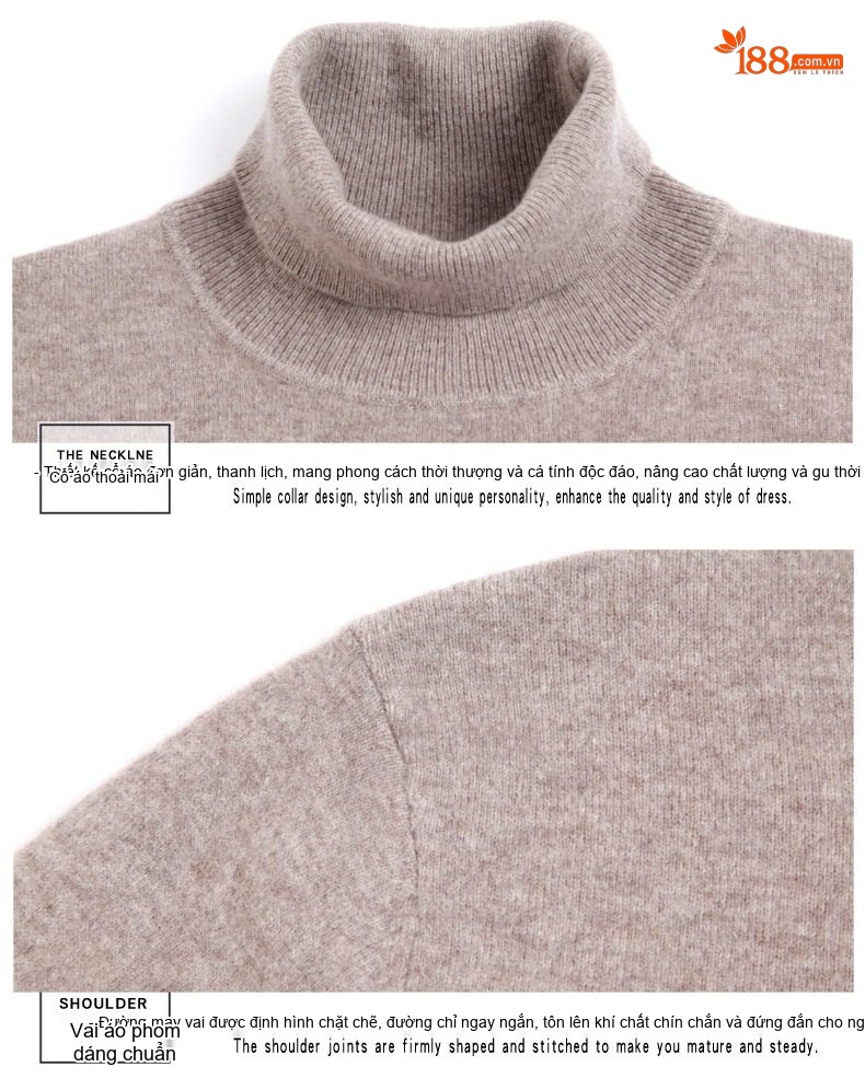 Áo Len Nam Cổ Lọ Dệt Kim Cashmere Dày Dặn Giữ Ấm Màu Nâu, Đỏ Rượu, Xám, Đen chi tiết 25