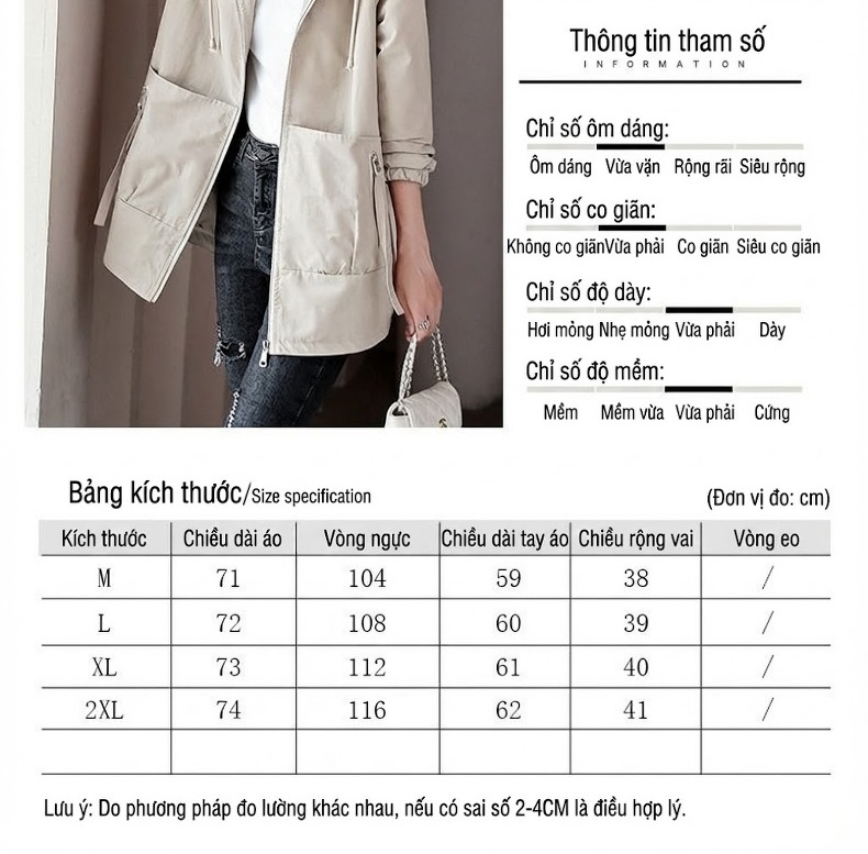 Áo Khoác Gió Nữ Dáng Dài Vừa Vải Cotton Form Rộng Hàn Quốc Có Mũ Trùm Đầu Màu Be, Nâu chi tiết 9