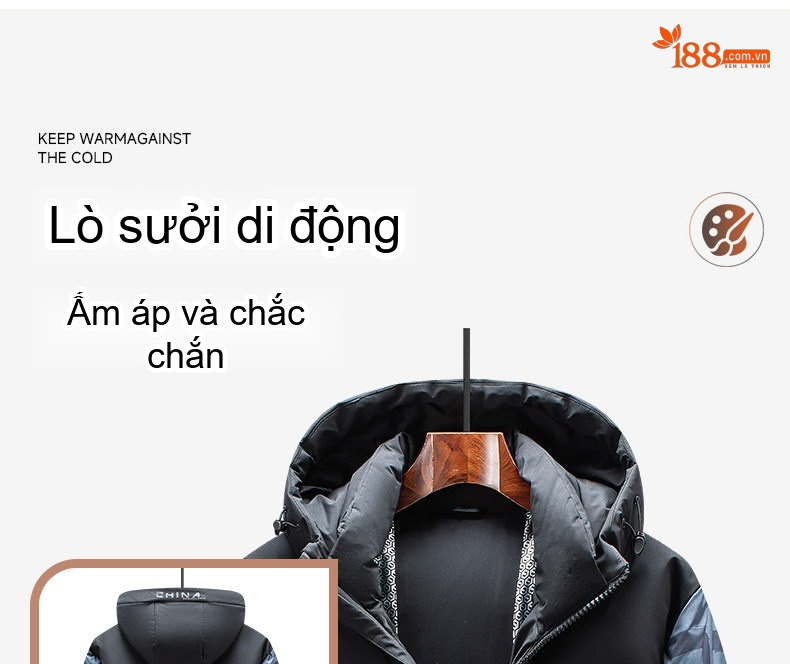 Áo Khoác Phao Nam Dáng Ngắn Dày Dặn Lông Vũ Trắng 90% Màu Đen, Đỏ chi tiết 4