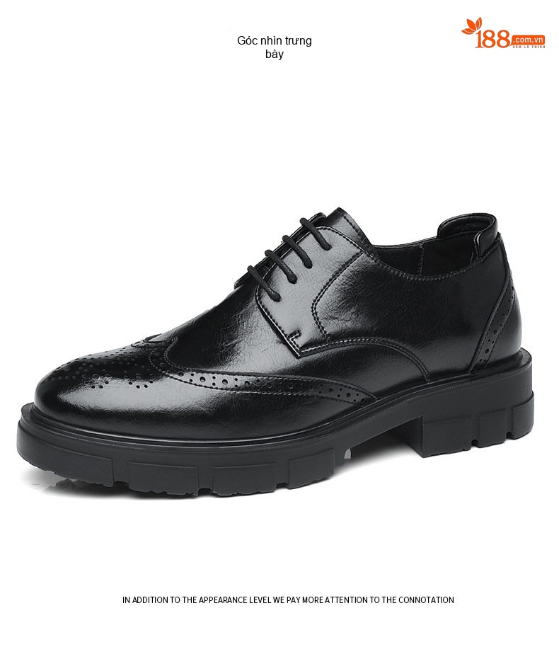 Giày Tây Brogue Tăng Chiều Cao Nam Da Bò Chiều Cao Đế 8cm Màu Đen chi tiết 12