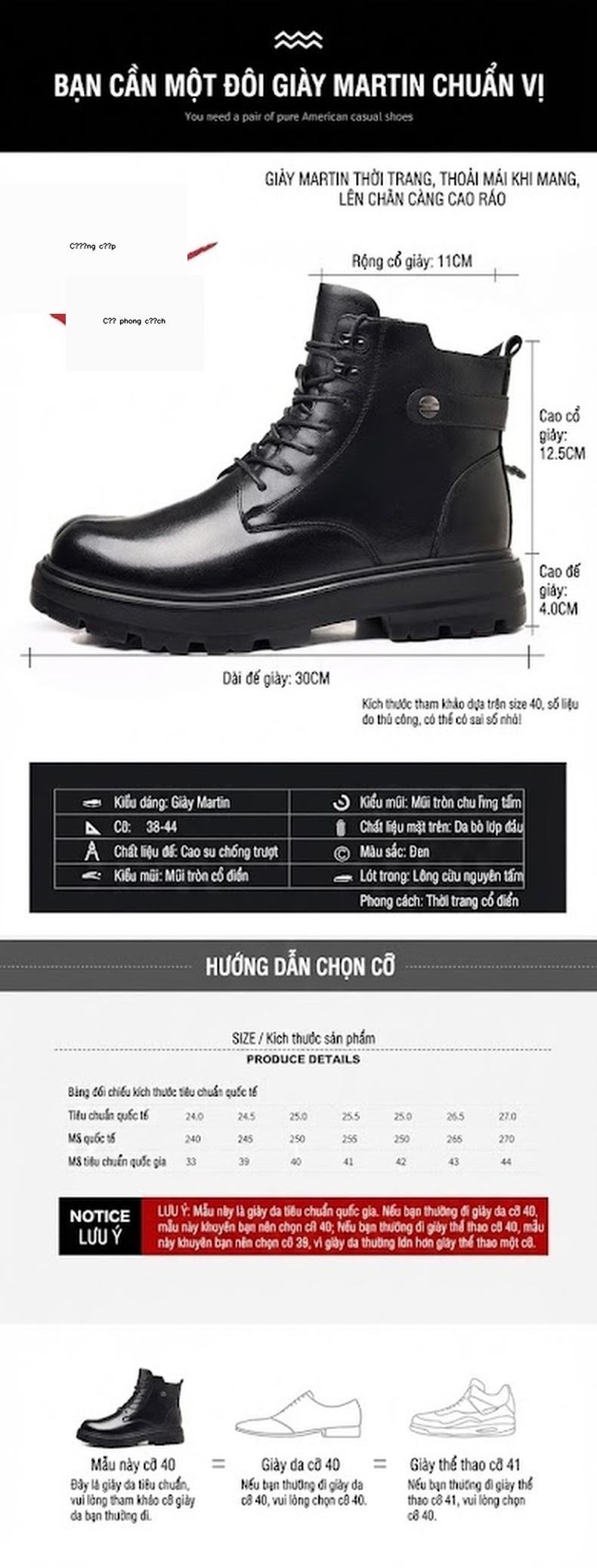 Boot Martin Nam Da Bò Lót Lông Cừu Chiều Cao Đế Khoảng 4cm Màu Đen chi tiết 7