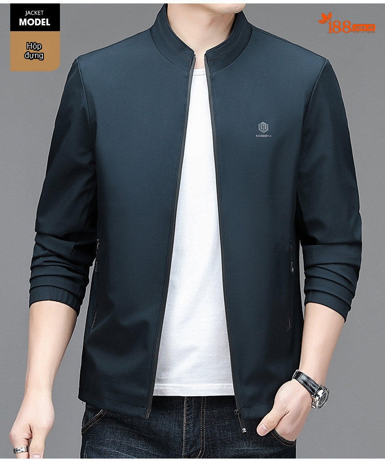 Áo Khoác Bomber Nam Cổ Trụ Dáng Ôm Vừa Vặn Màu Xanh Navy, Xám chi tiết 18