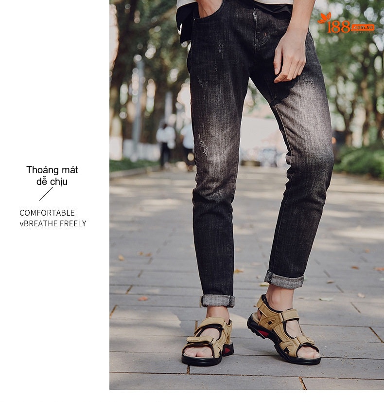 Dép Sandal Nam Da Thật Hở Ngón Thoáng Khí Chống Mòn Chiều Cao Đế Khoảng 3cm Màu Nâu, Be chi tiết 9