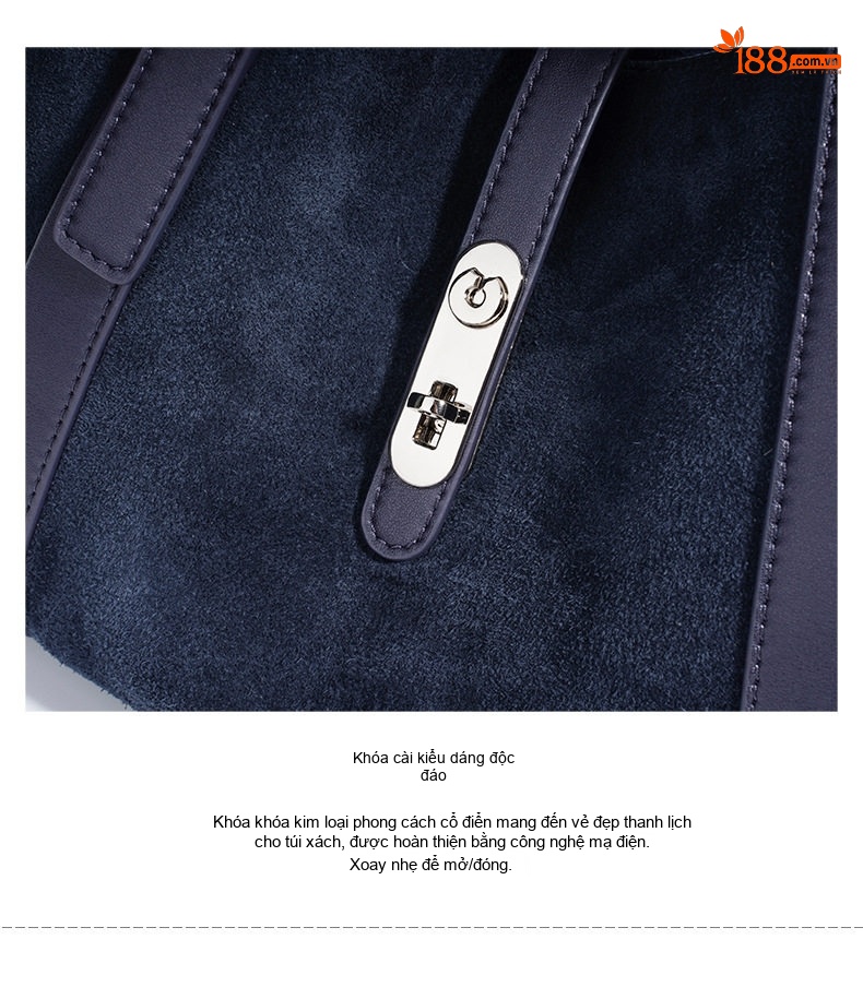 Túi Xách Tay Nữ Lớn Thiết Kế Độc Đáo Phong Cách Retro Màu Xanh Navy, Nâu, Tím chi tiết 15