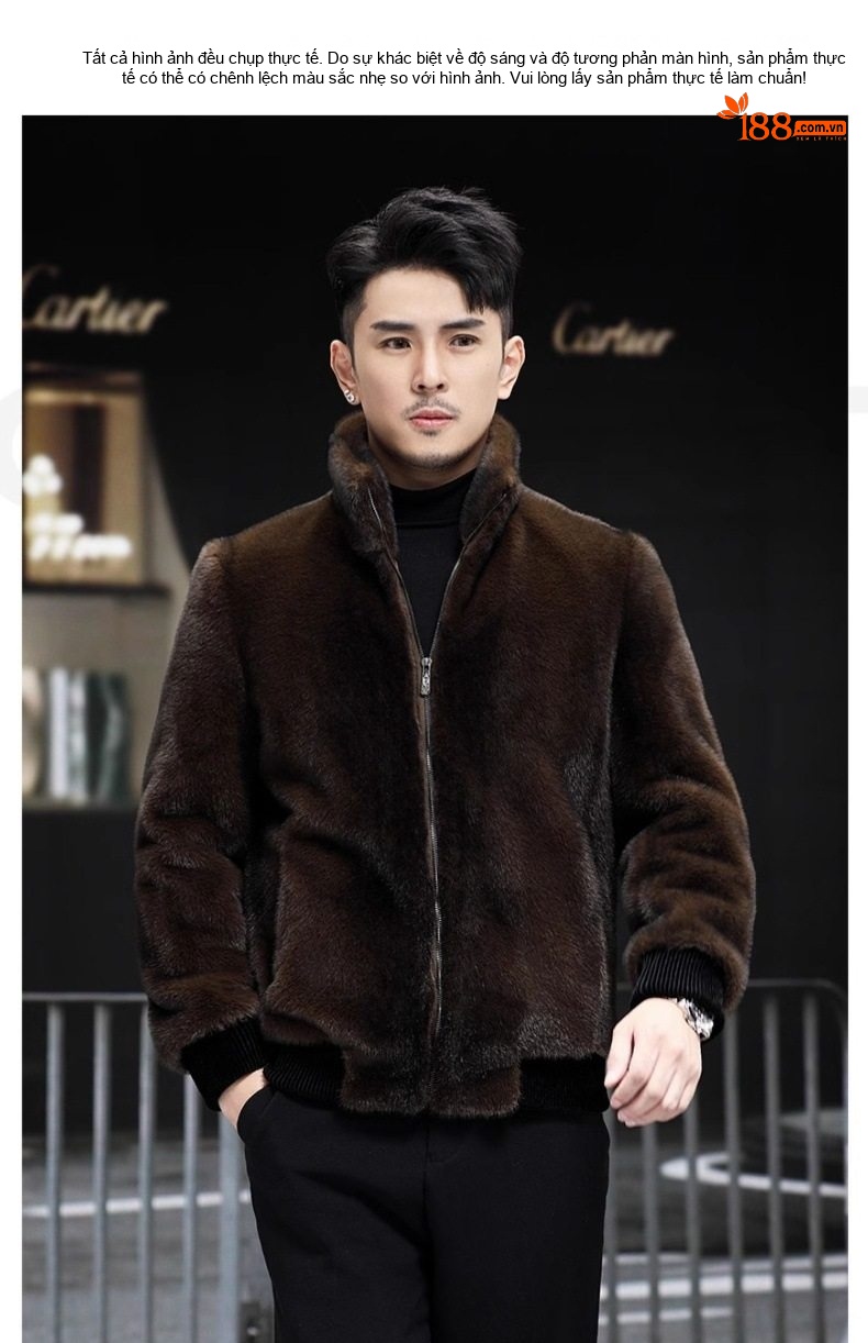 Áo Khoác Bomber Nam Lông Thỏ Giả Dáng Ngắn Giữ Ấm Phong Cách Thời Trang Màu Nâu chi tiết 9