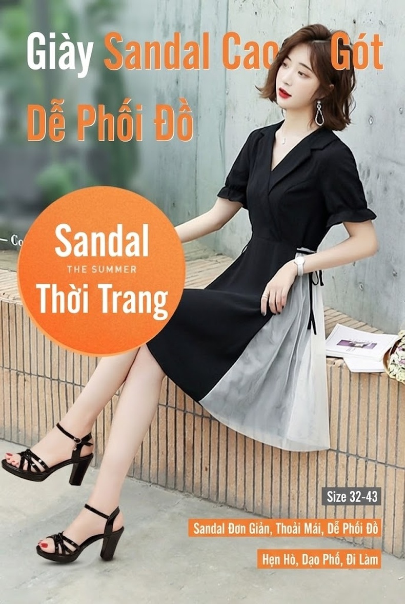 Giày Sandal Cao Gót Nữ Hở Ngón Quai Ngang Da Bóng Gót Cao 8cm Màu Đen, Đỏ, Trắng chi tiết 1