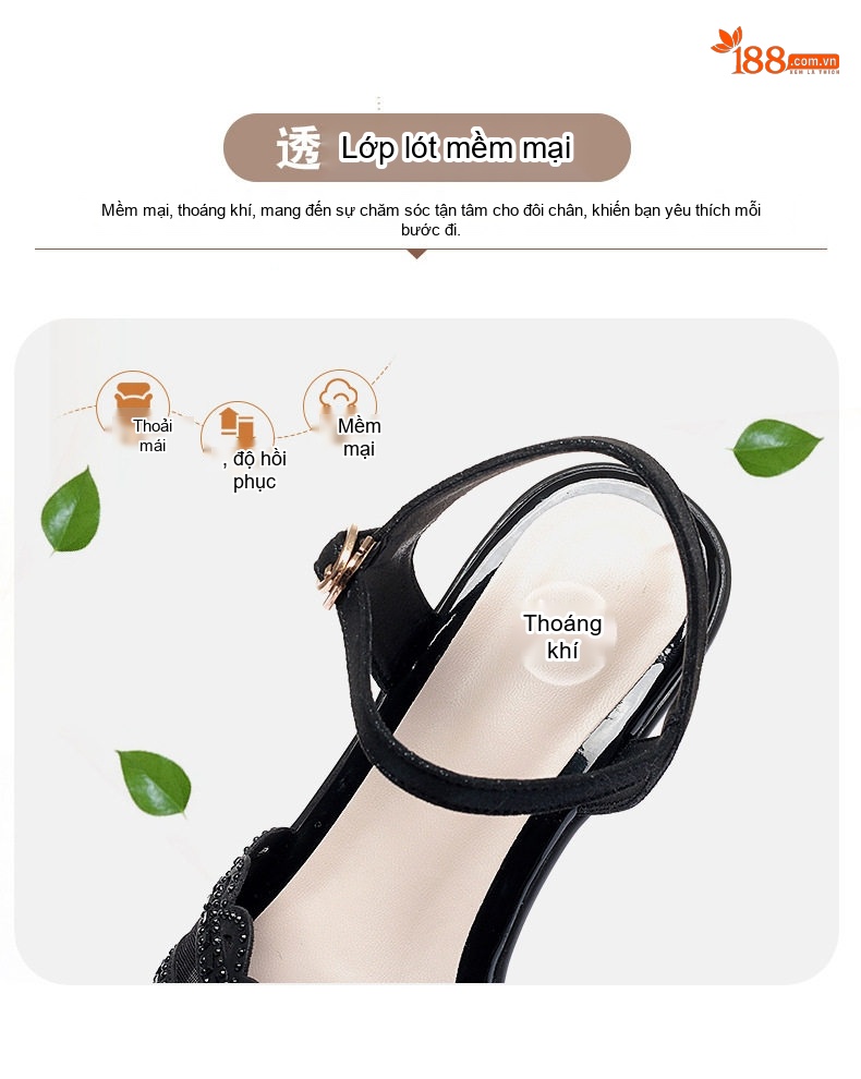 Dép Sandal Nữ Quai Hậu Đế Xuồng Da Mềm Đế Cao 5cm - 6cm Màu Vàng, Đen chi tiết 17